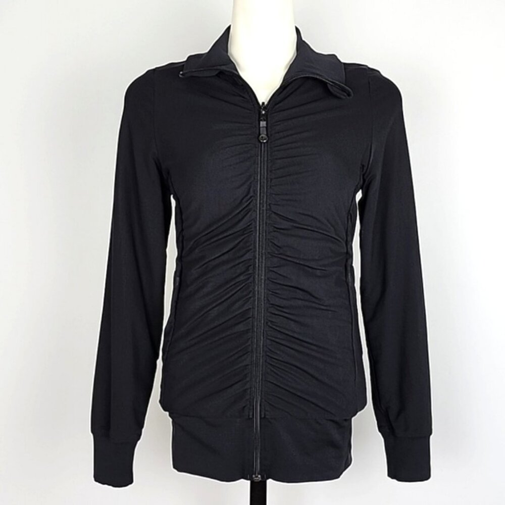 Lululemon Reversible Black Zip Up Jacket Ruching High Collar Stretch Size 6